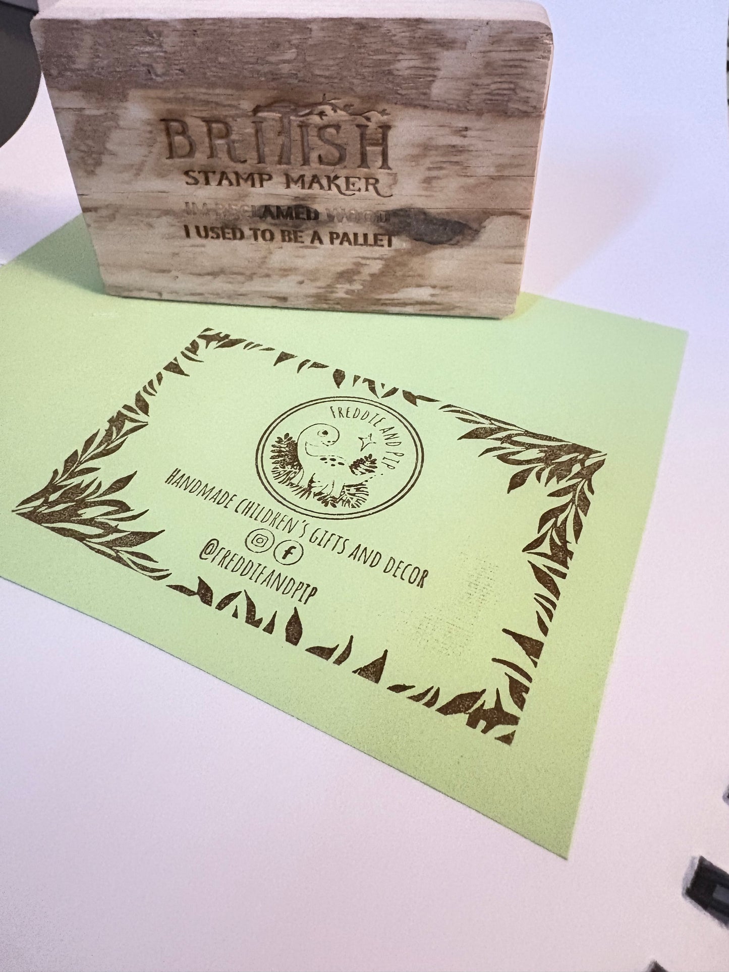 Leaf Border Business Card Rubber Stamp