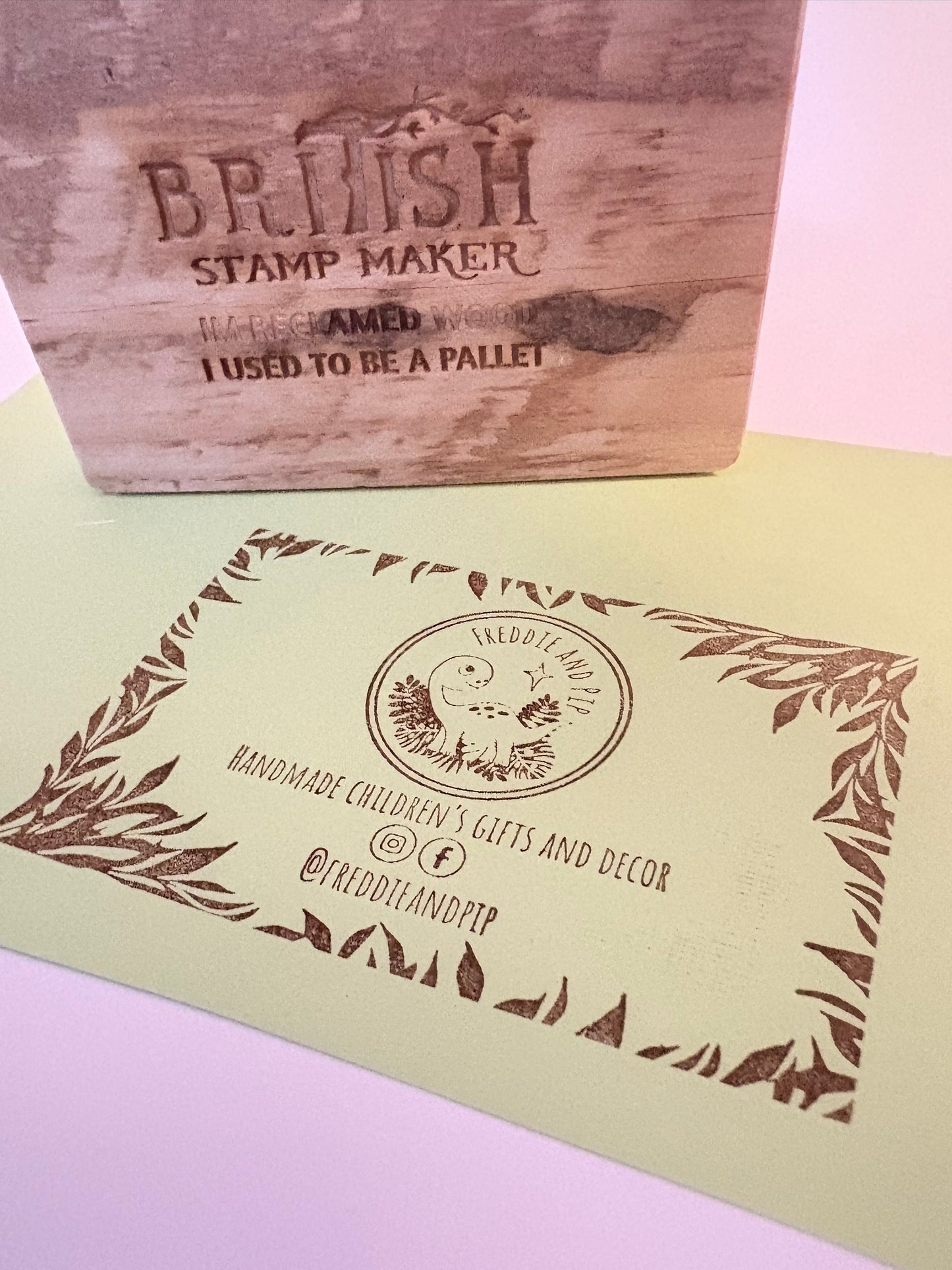 Leaf Border Business Card Rubber Stamp